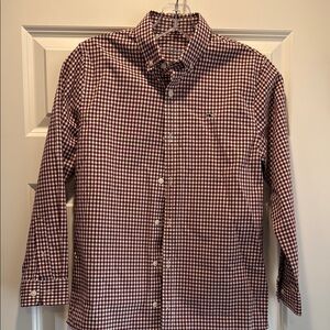 Boys Medium 12-14 100% Cotton Vineyard Vines Brown Gingham Button Down Shirt